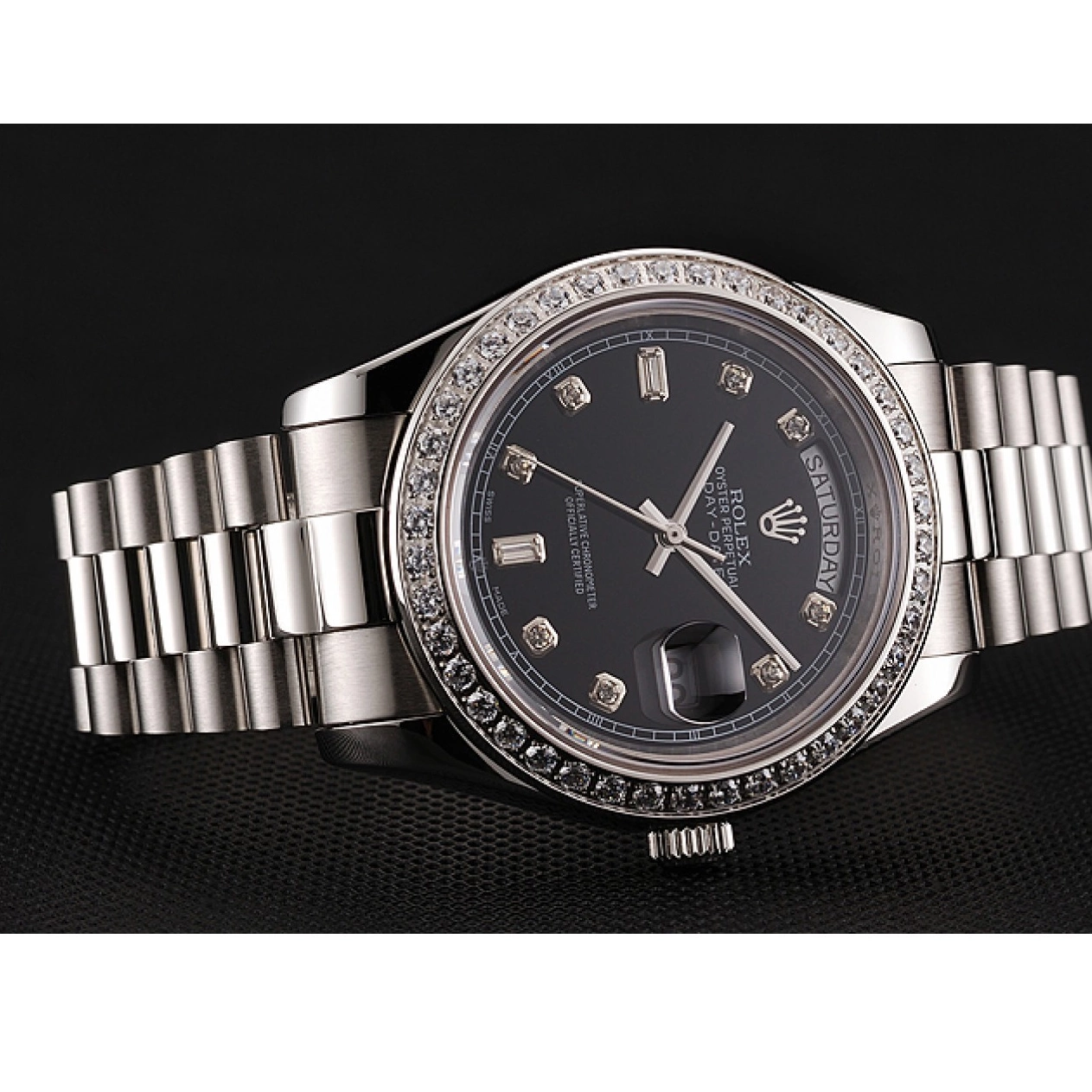 Good Copy Rolex Watches Bracelet Numerals Steel Rolex Day-Date Case Swiss Diamond Dial Stainless Black Diamond 1453966 0623